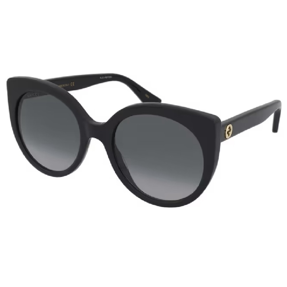 Gucci Cat Eye Black Sunglasses with golden logo temples and a logo on a lense - Picture 4 of 5
